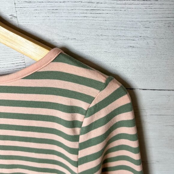 Matilda Jane Top Womens Size Small Pink & Olive Green Striped Blouse Stretch - Picture 13 of 16